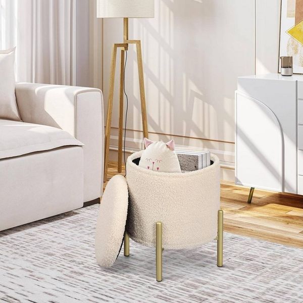 EUGAD Sitzhocker (1 St), mit Stauraum faltbar, Polsterhocker aus Teddyfleece