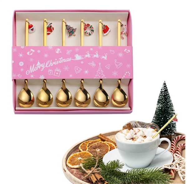 CLTYQ Teelöffel 6 Stück Weihnachtslöffel Weihnachten Teelöffel,Weihnachtsdekorationen, Weihnachtsgeschirr Löffel Edelstahl Weihnachtslöffel,Besteck Bild 1