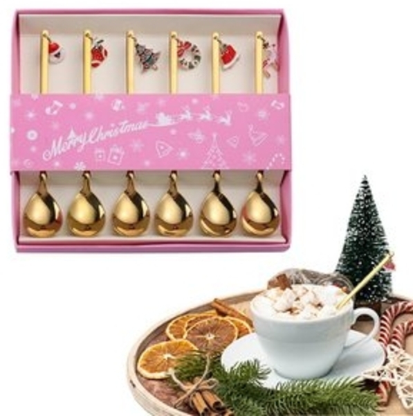 CLTYQ Teelöffel 6 Stück Weihnachtslöffel Weihnachten Teelöffel,Weihnachtsdekorationen, Weihnachtsgeschirr Löffel Edelstahl Weihnachtslöffel,Besteck Bild 6