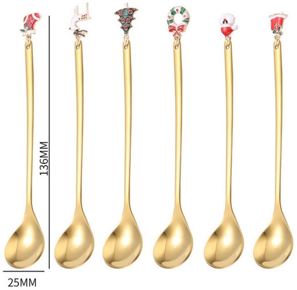 CLTYQ Teelöffel 6 Stück Weihnachtslöffel Weihnachten Teelöffel,Weihnachtsdekorationen, Weihnachtsgeschirr Löffel Edelstahl Weihnachtslöffel,Besteck Bild 2