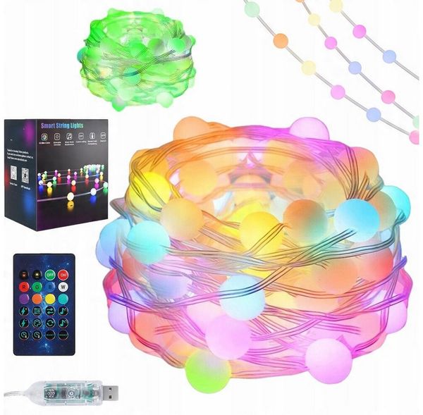 VIVIHEYDAY LED-Lichterkette Bunt, 33/66/132 LED Kugel Lichterkette mit Fernbedienung & Timer, USB-Music Sync, APP-Steuerung, Party, Garten, Hochzeit, Weihnachtsdeko