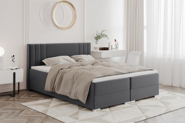 MEBLINI Boxspringbett ALBA 140x200 cm mit Bettkasten – H3B/Dunkelgrau Samt Polsterbett - Doppelbett mit Topper & Bonellfederkern-Matratze