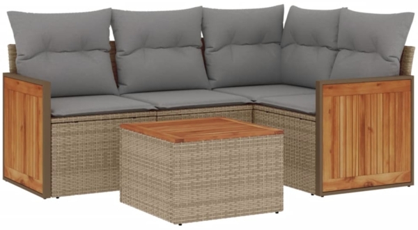 vidaXL 5-tlg. Garten-Sofagarnitur mit Kissen Beige Poly Rattan 3227620
