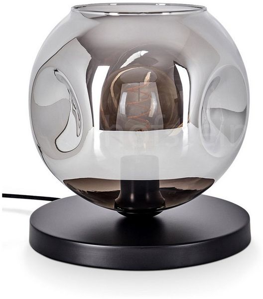 hofstein Tischleuchte Tischlampe aus Metall/Glas in Schwarz/Rauchfarben, ohne Leuchtmittel, mit Glasschrim(25cm), Schalter am Kabel, 1 x E27, ohne Leuchtmittel