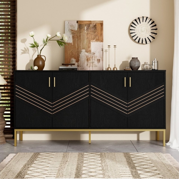 Merax Sideboard (160 L x 40 B x 80,5 H, 1 St, Buffetschrank Schrank), Kommode Anrichte mit 4 Türe,höhenverstellbaren Regalen & Metallbeinen Bild 2