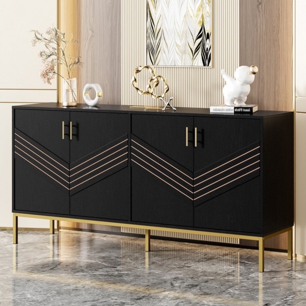 Merax Sideboard (160 L x 40 B x 80,5 H, 1 St, Buffetschrank Schrank), Kommode Anrichte mit 4 Türe,höhenverstellbaren Regalen & Metallbeinen Bild 3