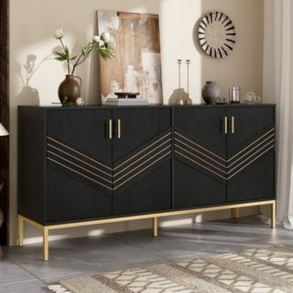 Merax Sideboard (160 L x 40 B x 80,5 H, 1 St, Buffetschrank Schrank), Kommode Anrichte mit 4 Türe,höhenverstellbaren Regalen & Metallbeinen Bild 6