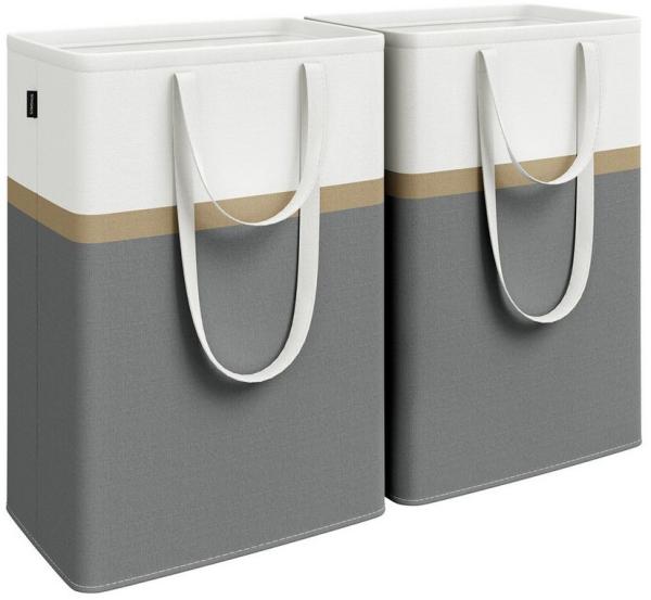 Songmics Wäschekorb 2er Set, Wäschesammler, faltbar, Polyester / Baumwolle schiefergrau, 30 x 40 x 65 cm, 75 l