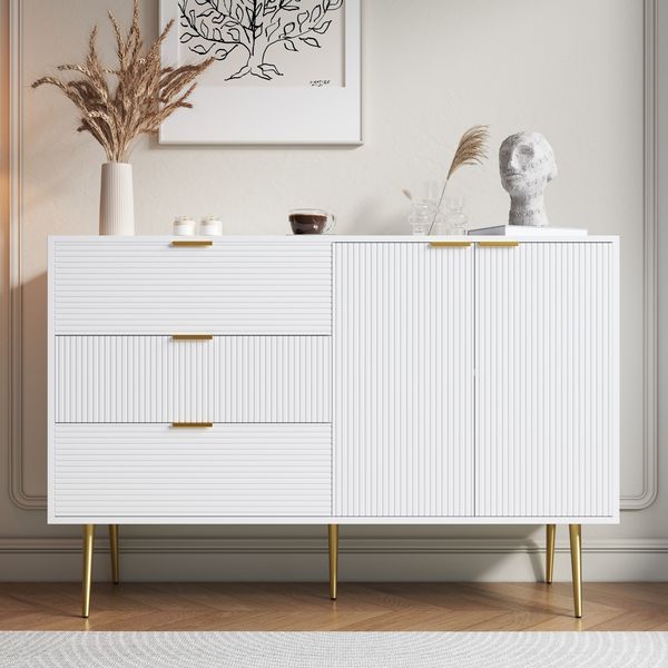 Sideboard 120x38x80,5 cm - Elegantes Design mit Wellenmuster & Goldakzenten