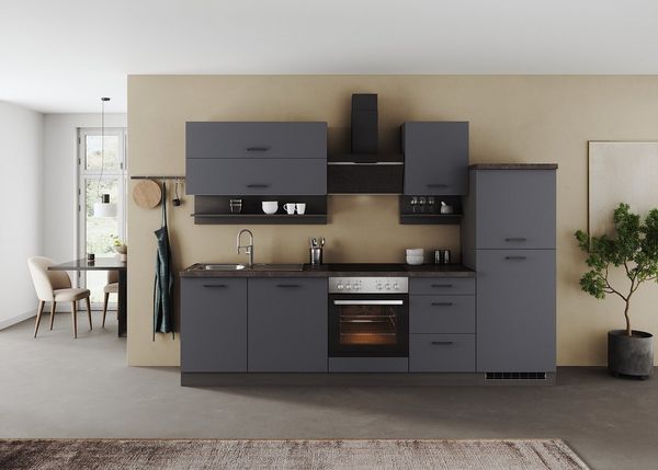 KOCHSTATION Küchenzeile KS-Frieda Breite 280 cm, wahlweise mit E-Geräten, mit 38mm starker Arbeitsplatte