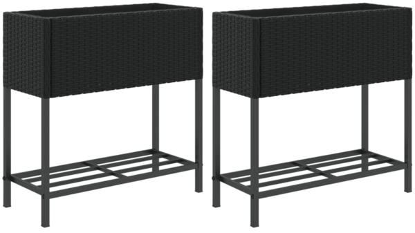 vidaXL Hochbeete mit Ablage 2 Stk. Schwarz 70x28x70 cm Poly Rattan 3210510