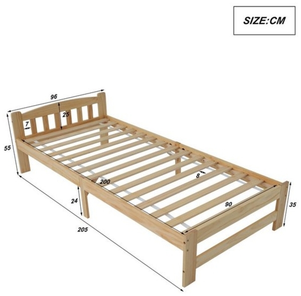 Flieks Massivholzbett, Einzelbett Futonbett mit Kopfteil und Lattenrost 90x200cm Bild 4