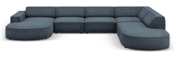 Micadoni Panorama-Ecksofa Jodie 7-Sitzer runde Recamiere Rechts Chenille Haga Königsblau