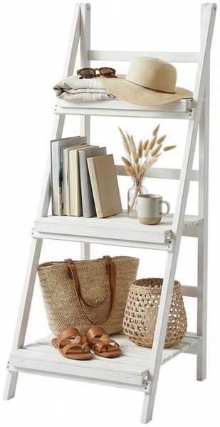 Blumentreppe 3 Etagen Blumenregal Weiß Blumenständer Pflanzenampel Blumenhocker Holz Natur Blumenbank Pflanzregal