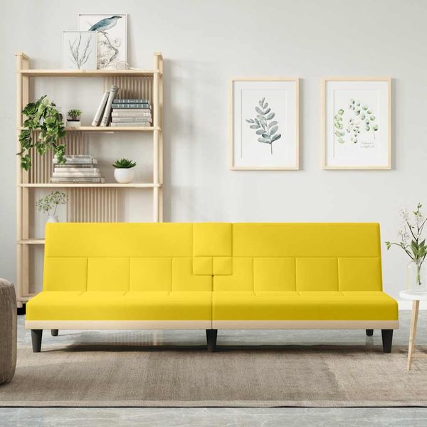 vidaXL Schlafsofa mit Getränkehaltern Hellgelb Stoff 351867
