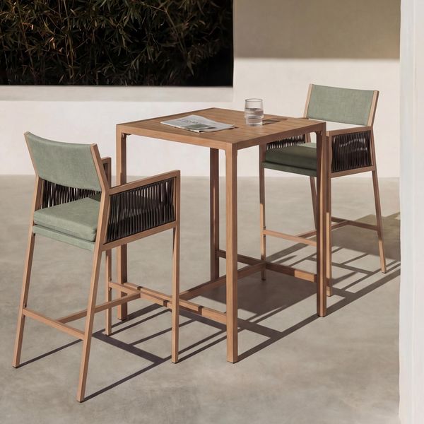 Set Bartisch + 2x Barhocker HWC-Q12, Barstuhl Stehtisch, Polyrattan Olefin (210 g/m²) ~ grün