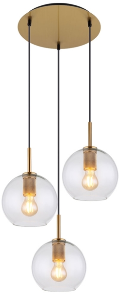 Pendellampe, Glas klar, messingfarben, H 120 cm