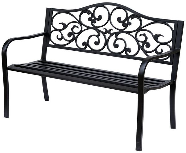 BBG Gartenbank Gartenbank 3-Sitzer Metallbank aus Stahl & Gusseisen, Schwarz (127 x 60 x 89 cm, wetterfeste Parkbank, Sitzbank für Garten, Terrasse), Balkon, Outdoor Stahlbank mit Armlehnen