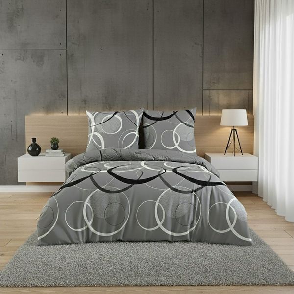 Buymax Bettwäsche Wave, Bettgarnitur, Bettbezug Set, Renforcé: 100% Baumwolle, 2 teilig, mit Reißverschluss, gemustert, Kreise, Grau, Schwarz, 135x200 cm