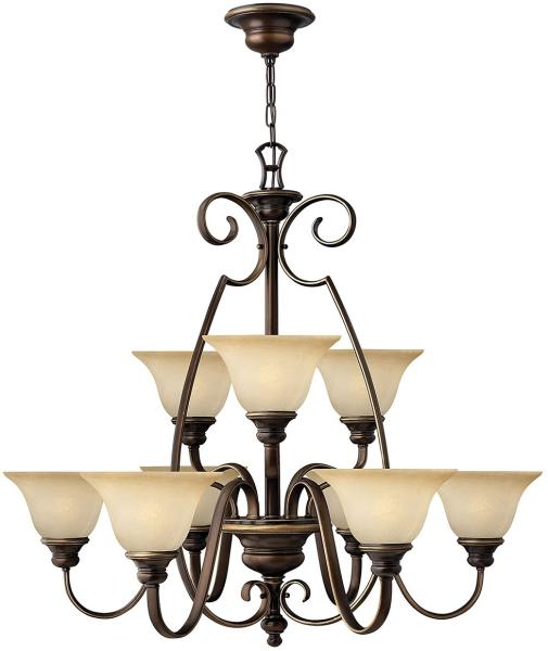 Kronleuchter, Hängelampe, Stahl Alabasterglas, Bronze, D 90,8 cm