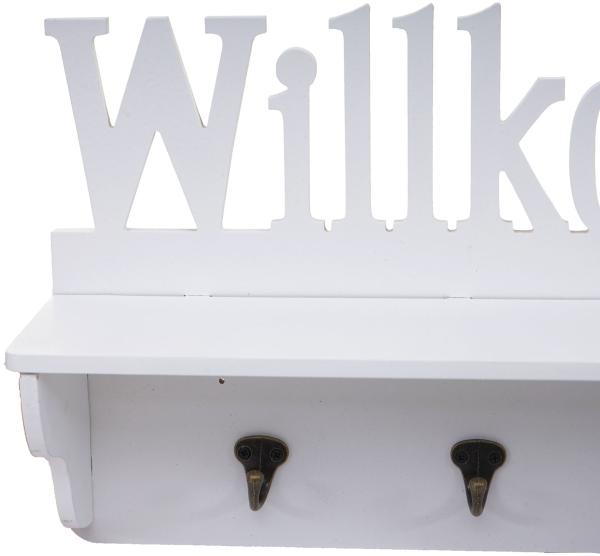 Wandgarderobe HWC-D41 Willkommen, Garderobe Regal, 4 Haken massiv 30x60x13cm ~ weiß Bild 4