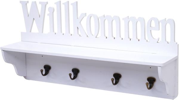 Wandgarderobe HWC-D41 Willkommen, Garderobe Regal, 4 Haken massiv 30x60x13cm ~ weiß Bild 6