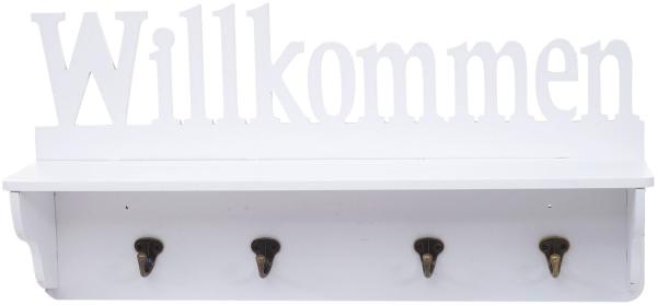 Wandgarderobe HWC-D41 Willkommen, Garderobe Regal, 4 Haken massiv 30x60x13cm ~ weiß Bild 3