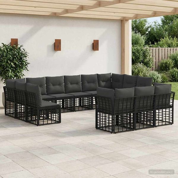 vidaXL Outdoor-Sofagarnitur Schwarz und Dunkelgrau Polyester 3437593