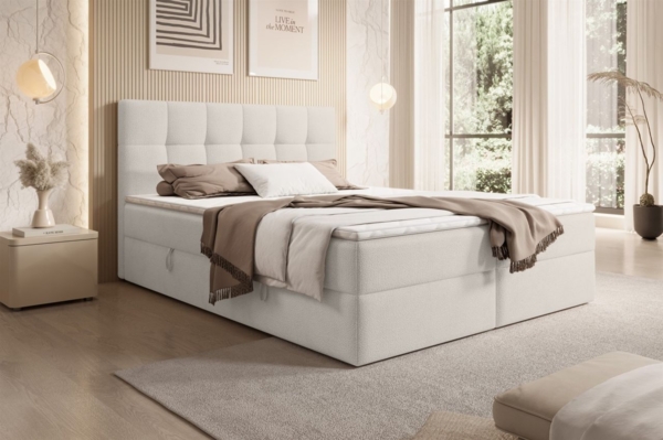 Boxspringbett Schlafzimmerbett ARTURO 160x200cm Stoff Freya Altweiß