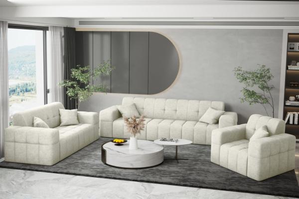 Sofaset Designersofa NANCY 3-2-1 in Stoff Perfekt Harmony Pearl