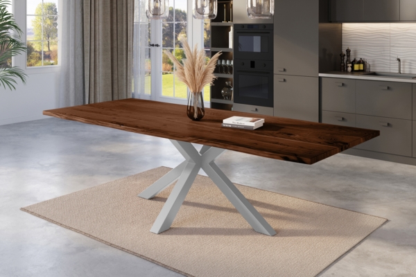 Esstisch Baumkante massiv Akazie nussbaum 280 x 100 cm Spider-Gestell silber KALEA 77145069