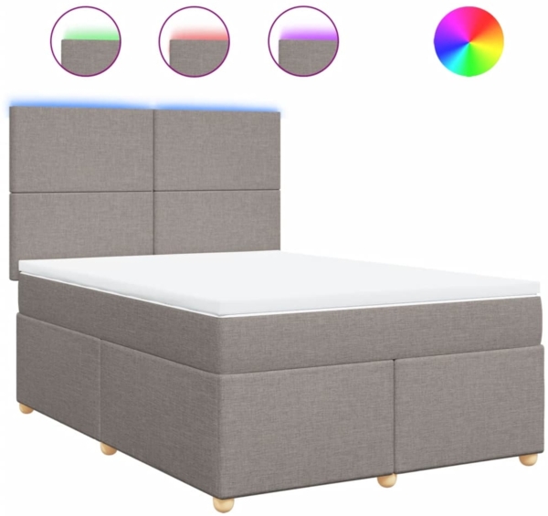 vidaXL Boxspringbett mit Matratze Taupe 160x200 cm Stoff 3293628
