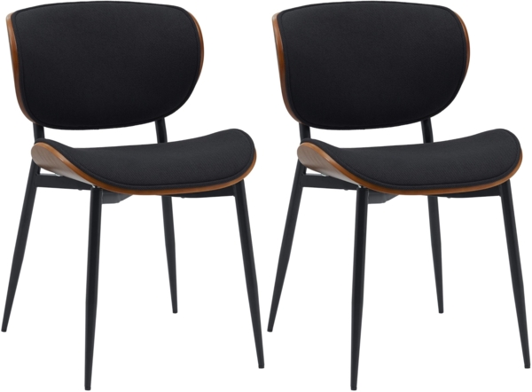 CLP 2er Set Esszimmerstuhl Enid mit Rückenlehne und Polsterung I Sessel,walnuss/schwarz Stoff