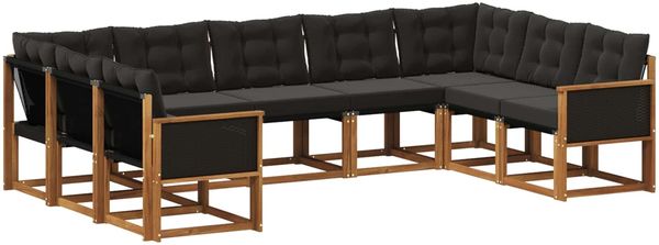 vidaXL Outdoor-Sofagarnitur mit Kissen 9 pcs Natürlich und Schwarz 3382200