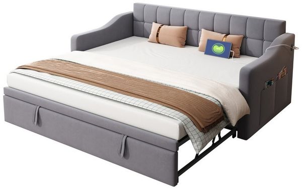REDOM Polsterbett Doppelbett Schlafsofa (90/180x190 cm – Integrierte Ablagefächer, USB-Ladeanschluss, Hochwertiger Samtstoff, Perfekt für Gästezimmer & Wohnzimmer, Daybett Tagesbett Schlafsofa), Ohne Matratze
