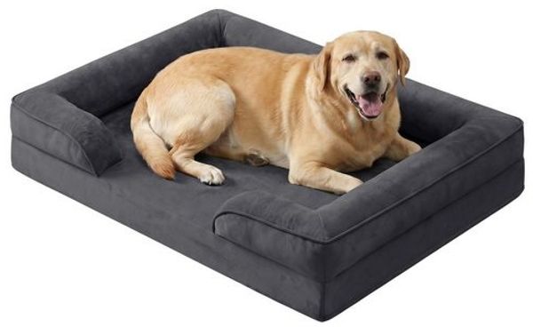 FEANDREA Orthopädisches Hundebett XXL, abnehmbarer Bezug, erhöhte Ränder, rutschfest, waschbar, Haustierbett, dunkelgrau
