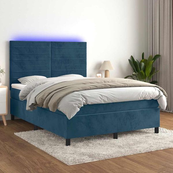 vidaXL Boxspringbett mit Matratze & LED Dunkelblau 140x190 cm Samt 3136183