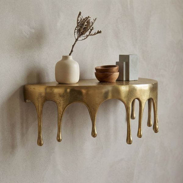 FINEBUY Wandregal FB77465 60cm Aluminium Gold Hängeregal Schweberegal Wandboard Metall, Originelles Hängeregal in edler Tropfenoptik, Komplett aus robustem Aluminium gefertigt