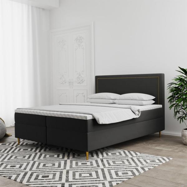 Boxspringbett Schlafzimmerbett LUCIEN 160x200cm in Stoff Soro Anthrazit