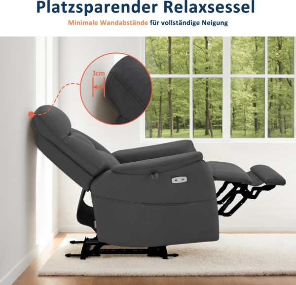 M MCombo Relaxsessel Elektrisch Verstellbar, Fernsehsessel 3 cm Wandnah, Relaxsessel Massagesessel mit Liegefunktion, TV Sessel für Enge Räume, 7063(Dunkelgrau) Bild 4