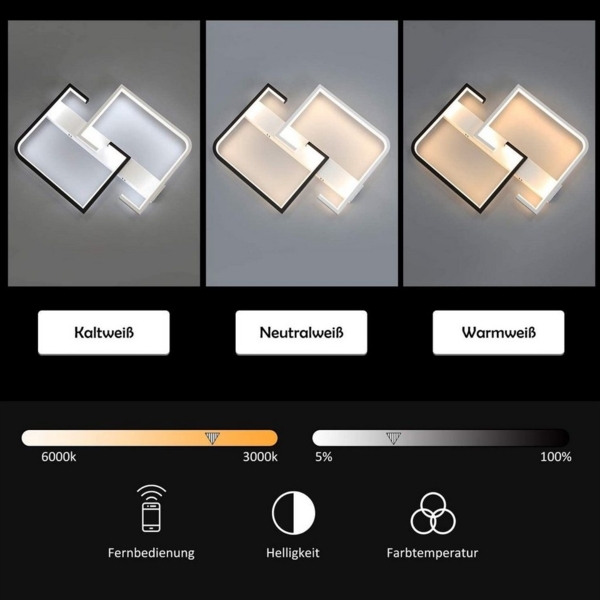 Nettlife LED Deckenleuchte Deckenleuchten Dimmbar Fernbedienung 35W Schwarz, LED fest integriert, Warmweiß, Neutralweiß, Kaltweiß Bild 3