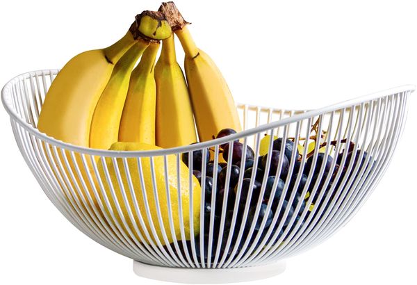 Obstschale, Obstkorb, Drahtkorb oval ca. 29 x 13,5 x 25,5 cm, matt weiß