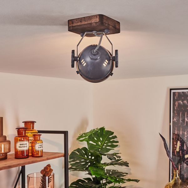 »Biati« 1-flammige Zimmerlampe in Metall und Holz in Braun und Grau mit Glasschirm, Spot ist dreh- und schwenkbar, 1 x GU10 max. 50 Watt, für LED Leuchtmittel verfügbar