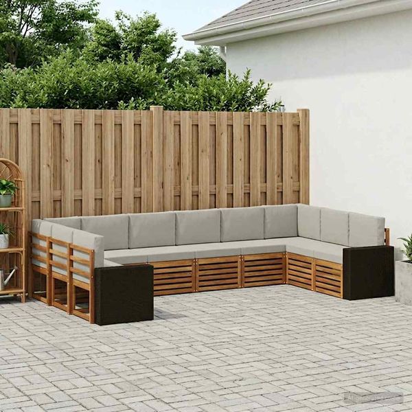 vidaXL Ecksofa Set mit Kissen 10 pcs Natürlich und Hellgrau Polyester 3384902