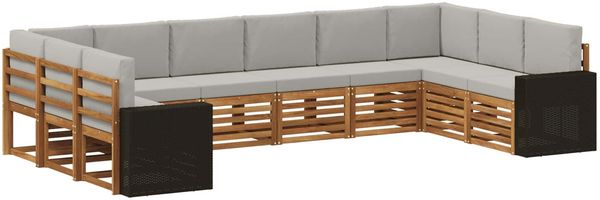 vidaXL Ecksofa Set mit Kissen 10 pcs Natürlich und Hellgrau Polyester 3384902