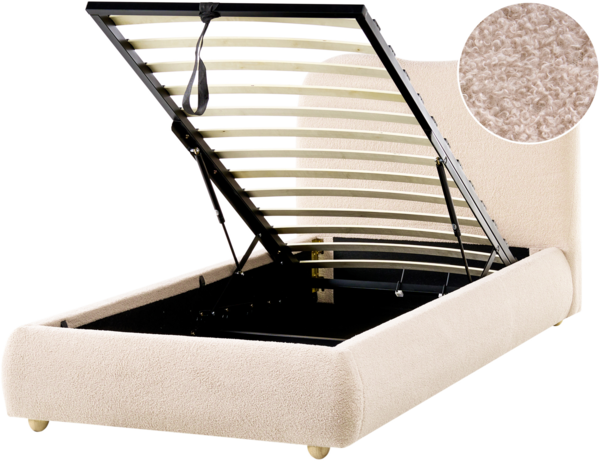 Bett mit Stauraum Bouclé BLAGNAC 90 x 200 cm Hellbeige