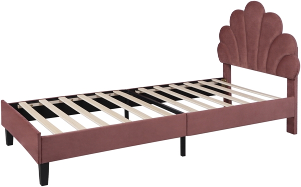 Polsterbett 90x200 cm Samt Stoffbett mit Kopfteil, stabiles Massivholz & Metallgestell, einfach zu montieren Bild 8