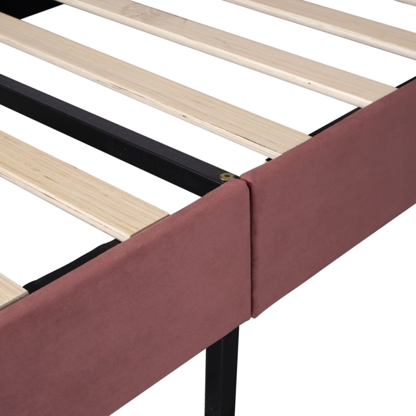 Polsterbett 90x200 cm Samt Stoffbett mit Kopfteil, stabiles Massivholz & Metallgestell, einfach zu montieren Bild 9