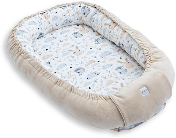 Loolay Kuschelnest BABYNEST SOLO Premium Babyausstattung - Baumwolle & Samt Velours, (MUSTER: BEIGE Samt Velour/ HASE EULE, 1-tlg, Liebevoll handgefertigt Nestchen! Geborgenheit Komfort für Neugeborene), Premium Ausstattung - 100% Europäische Stoffe un...