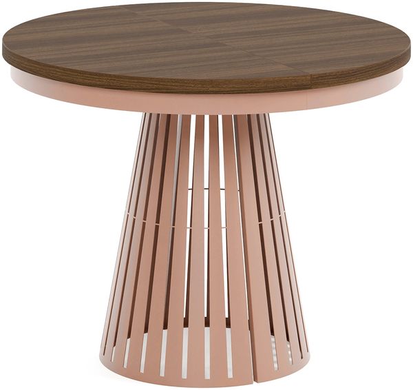 MEBLINI Esstisch Rund Ausziehbar aus Metall - 100-176x76 cm - CONEY - Tobacco Franklin Walnut/Kupferfarbe - Loft - Esszimmertisch Modern - Küchentisch - Ausziehtisch - Round Dining Table